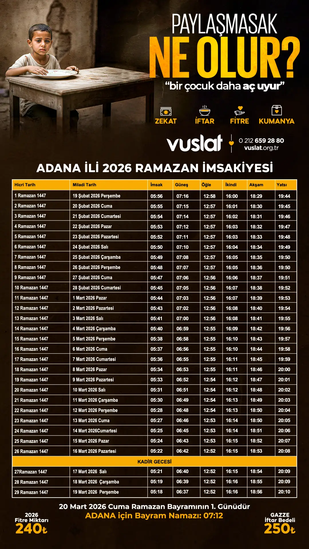 Adana İftar Vakti 2026 - Sahur Vakti İmsakiye