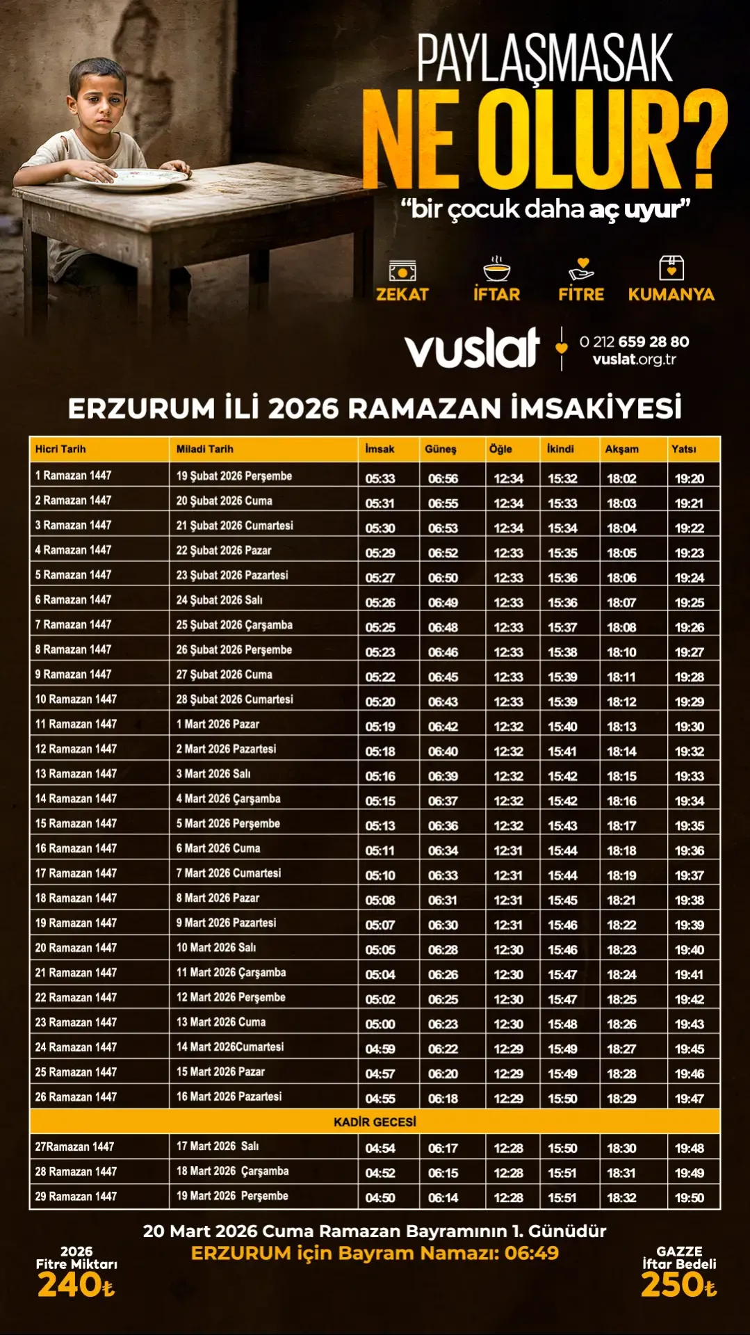 Erzurum İftar Vakti 2026 - Sahur Vakti İmsakiye