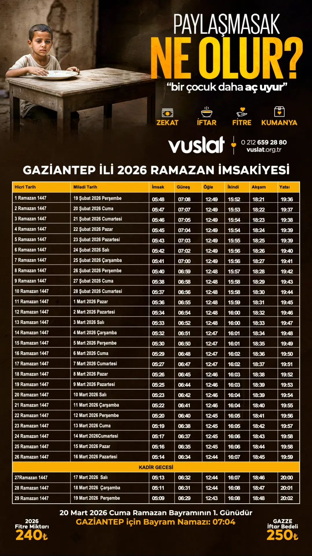 Gaziantep İftar Vakti 2026 - Sahur Vakti İmsakiye