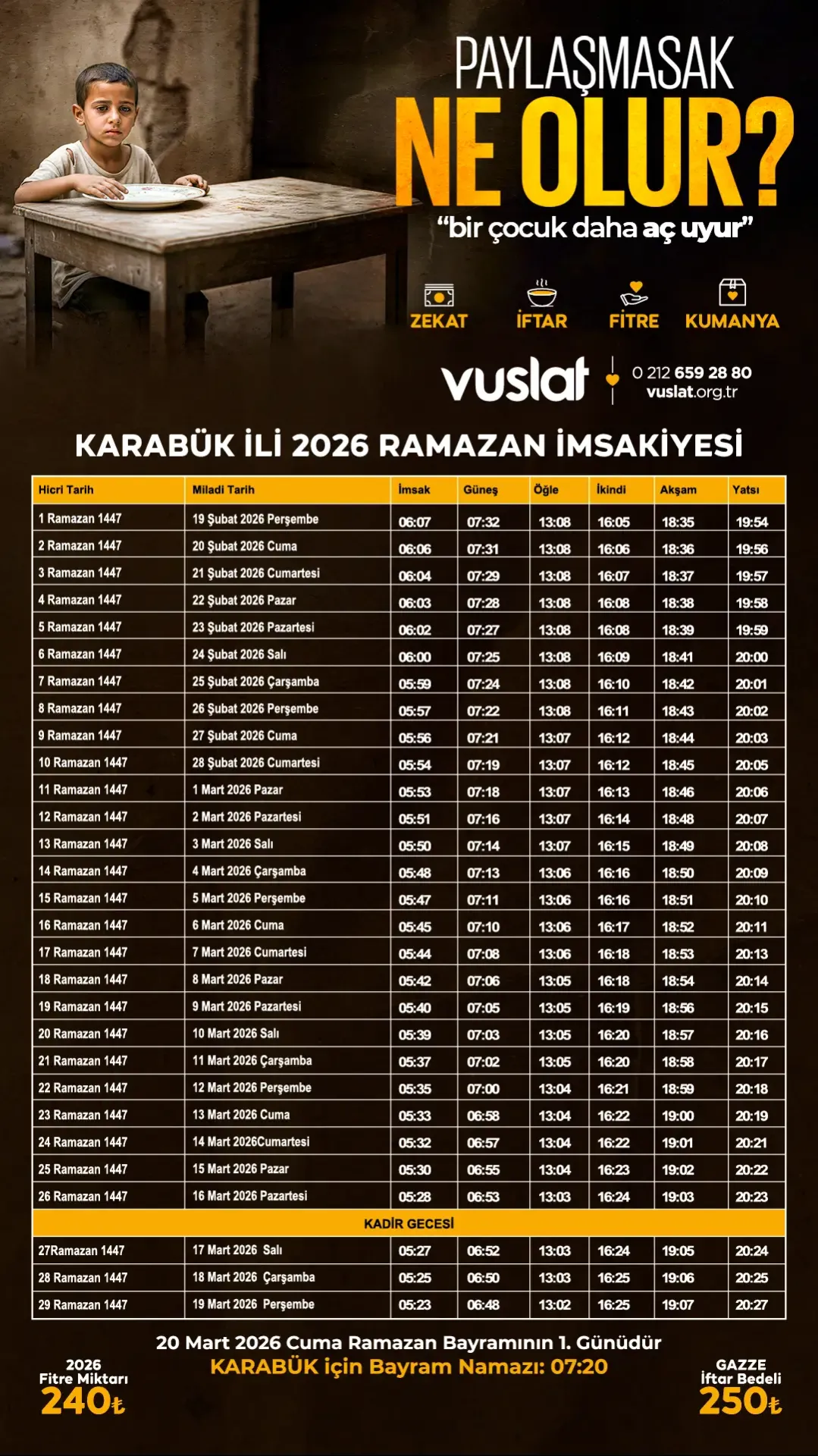 Karabük İftar Vakti 2026 - Sahur Vakti İmsakiye