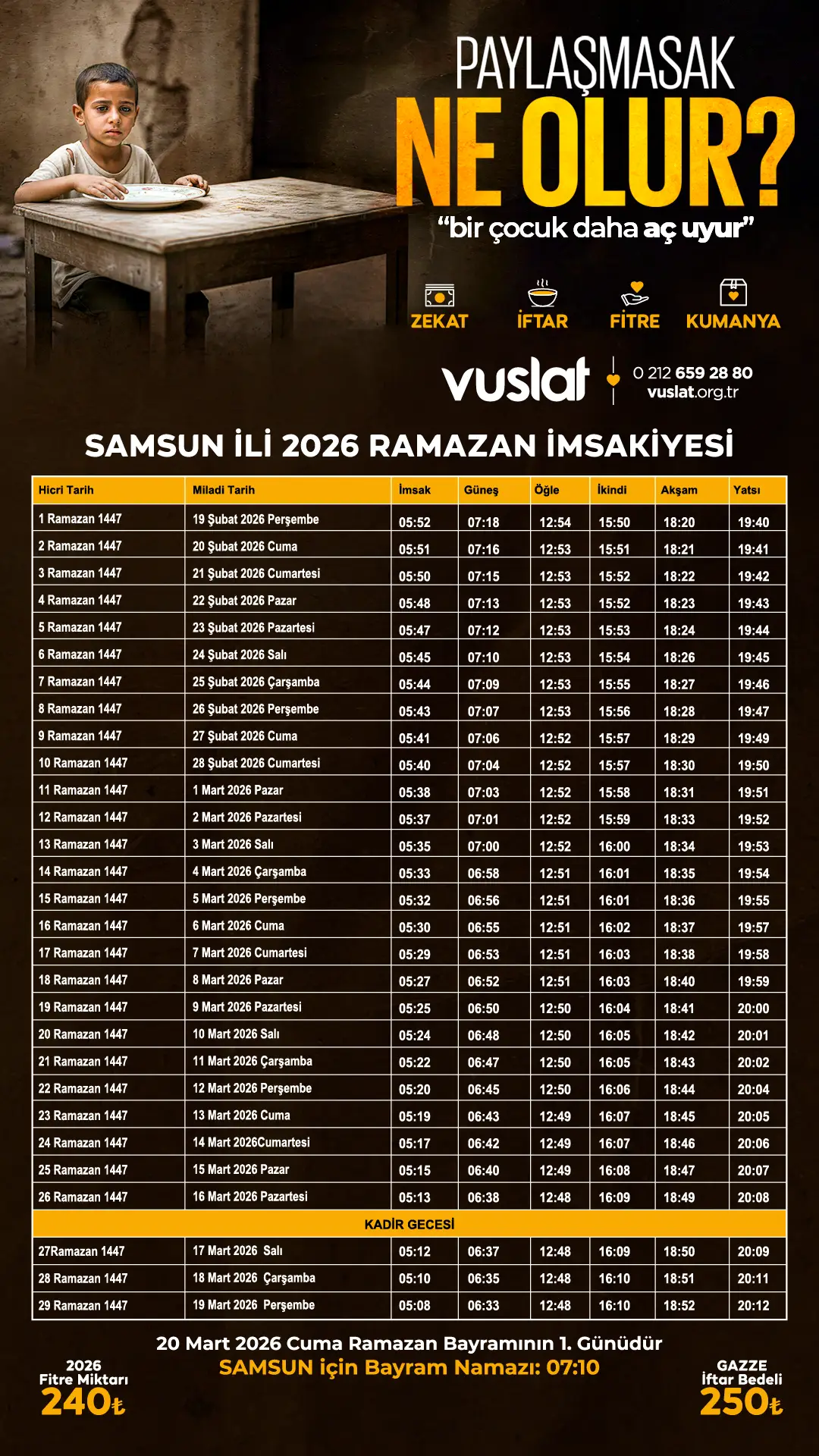 Samsun İftar Vakti 2026 - Sahur Vakti İmsakiye