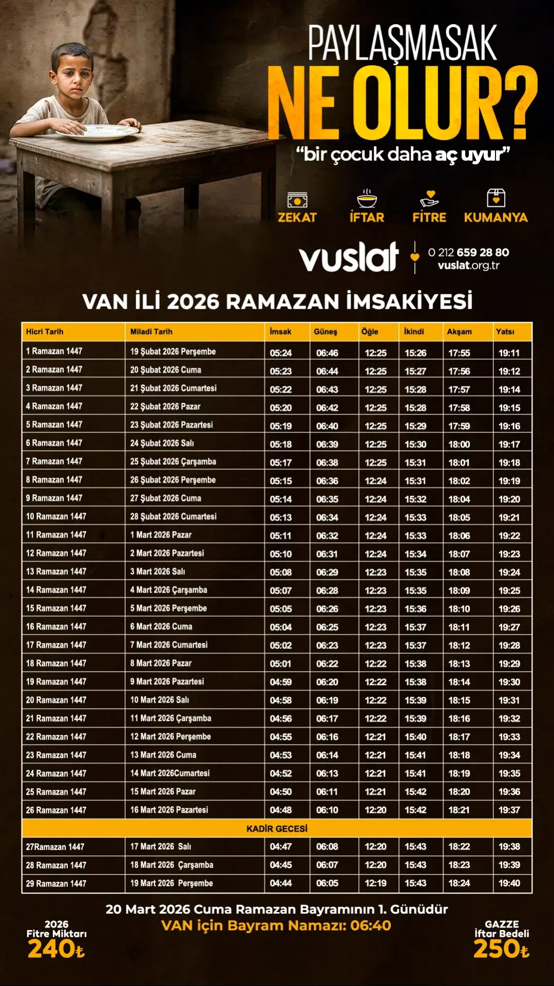 Van İftar Vakti 2026 - Sahur Vakti İmsakiye